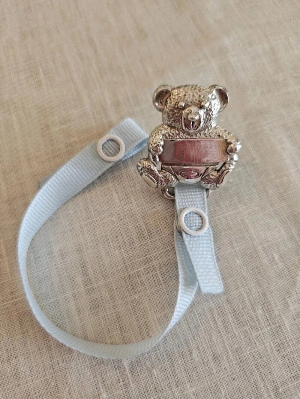 Empire Sterling Silver Teddy Bear Baby Boy Pacifier Clip .925 Blue Engravable